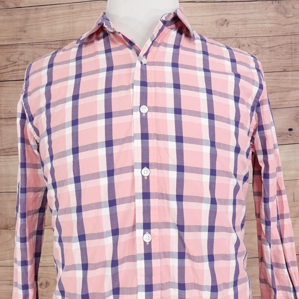 Goodthreads Shirt Mens M Pink Plaid Long Sleeve Button-Up Standard Fit Cotton